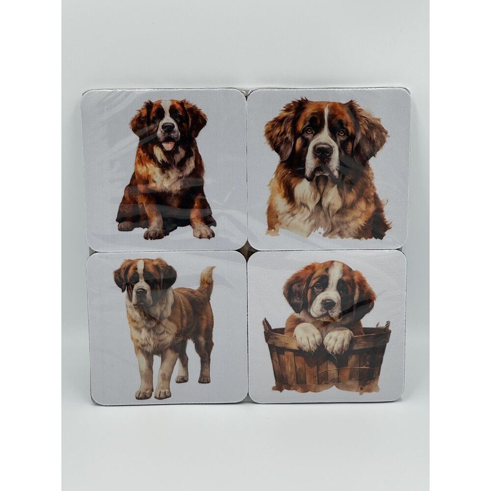 4 Piece Set Saint Bernard Dogs Neoprene Coasters